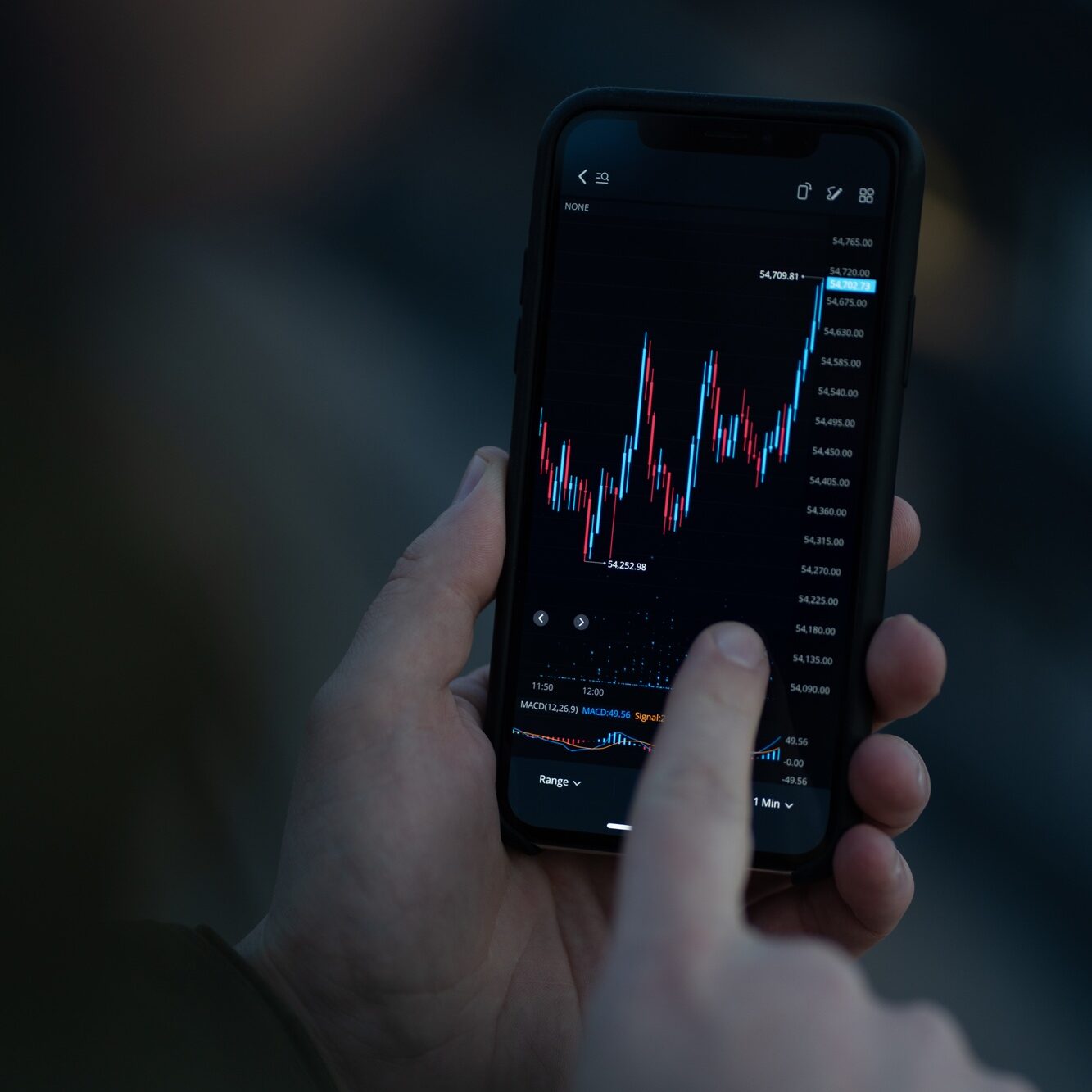 Businessman using mobile app for trading and investing online